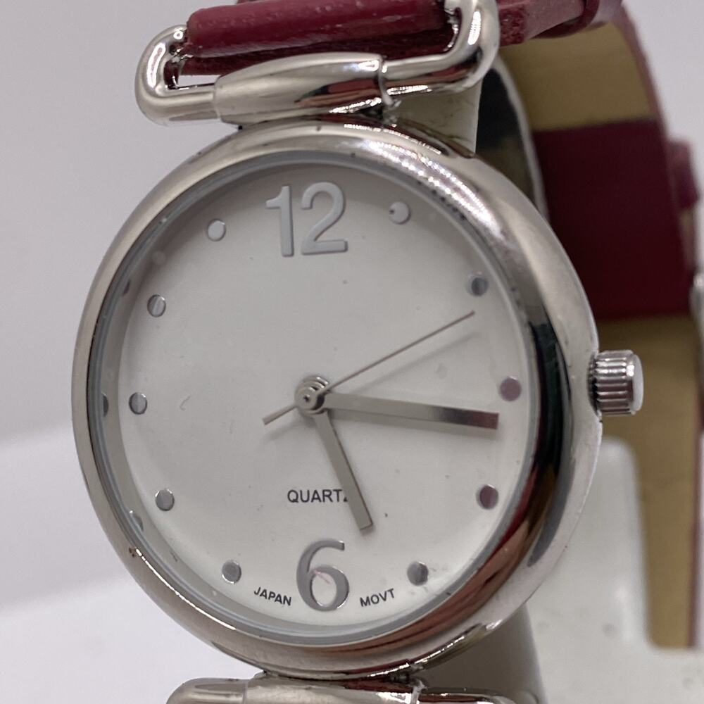Womens Silver Tone Red Bqnd Watch New Battery